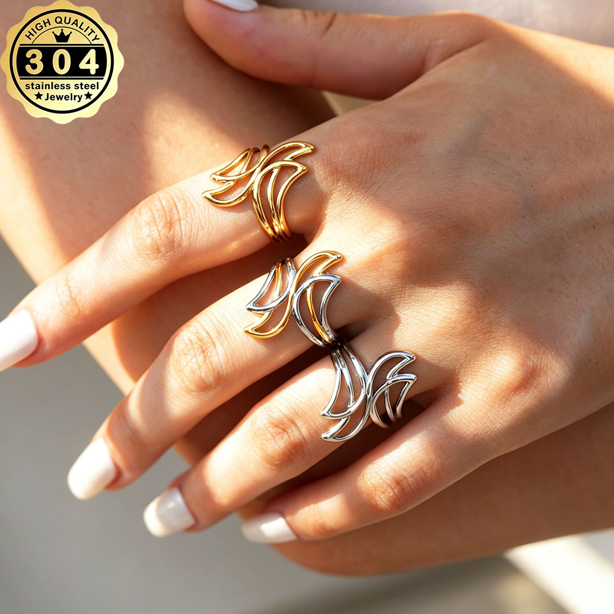 Women's Geometric Twisted Stackable Ring, 18K Gold Plated